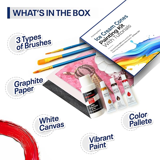 Painting4Real DIY Art Painting Kit for Adults – Learn to Paint Ice Cream Cones with Video Tutorials – 9 Pieces Acrylic Paint Set for Adults –Perfect Christmas Crafts & Holiday Gifts for Art Lovers