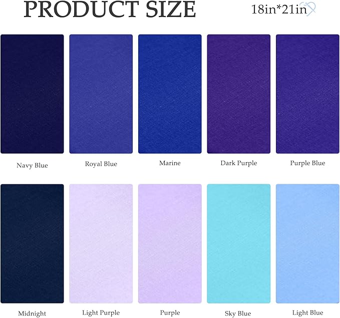 18 * 21inch Cotton Fabric Premium,11 Options Solids, 10PCS Solid Precut Fabric Pure Quilting Fat Quarter Bundles Patchwork for Sewing DIY Craft (Purple-Blue)