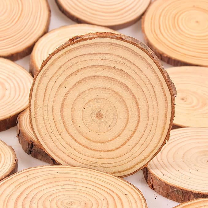 Unfinished Natural Wood Slices 30Pcs 3.5-4 Inch Round Wood Discs for Crafts Wood Christmas Ornaments,Wedding Centerpieces Paintings DIY Crafts Disc Coasters