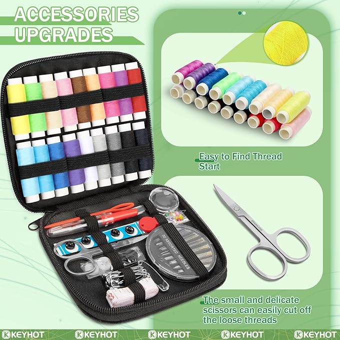 KEYHOT Sewing kit Basic,Needle and Thread Kit,Travel Small Sewing Machine Supplies for Adults Beginners Men, Home Travel Emergency Including Scissors Measure Tape Needle Threader (87pcs)