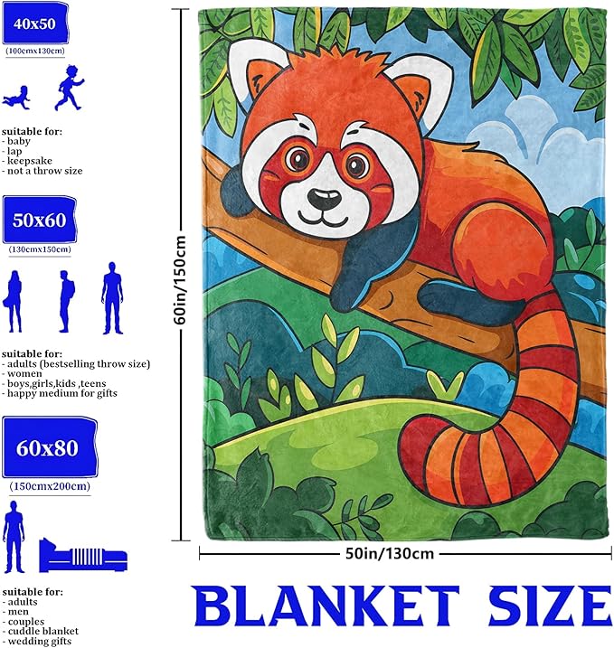 Cartoon Red Panda Throw Blanket for Boys Girls Kids Adults Women, Fuzzy Warm Soft Cozy Flannel Blankets Gifts for Bedroom, Couch, Travel, Home Decor 40x50 in