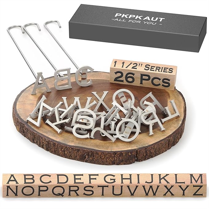 26Pcs Mini 1 1/2" Branding Irons, Alphabet Custom Wood Branding Iron Personalized for Wood Working, Leather Hats, Felt, Cowhide, BBQ Brander & Bread Logo, Steak Branding Iron for Food