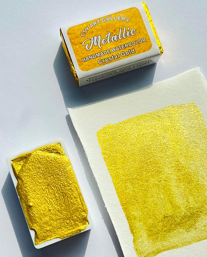 CSY art gallery Mica Metallic Watercolor Paint Sparkly Full Pan Handmade Palette Gift for Artists in Calligraphy, Hand lettering, Junk Journaling, Painting (Crystal Gold)