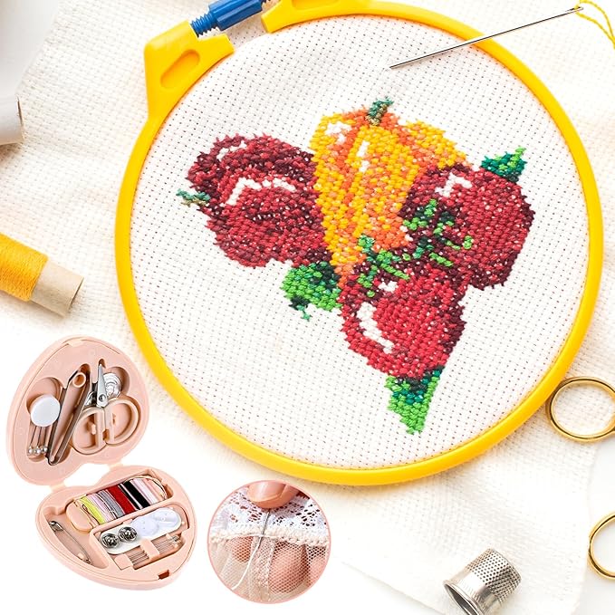 Grevosea 2 Pack Mini Travel Sewing Kit, Heart Shaped Portable Travel Sewing Kit, DIY Sew Supplies with Threads Scissors Needles Emergency Repair for Women Mom Traveler Adults Beginner