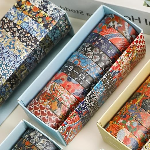 10 Rolls Ukiyo-e Style Washi Tape Set Japanese Kyoto Arts Adhesive Tapes Skinny Decorative Masking Tape Sets for Craft, Kids, Scrapbook, DIY, Gift Wrapping (Waves of Tradition)