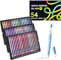 Acrylic Painting Gel Pens 54 Colors with 1mm Bullet Tip, Color Gel Pens for Adult Drawing, Coloring, Sketching, Journaling, DIY, Acrylic Ink Pen for Black Paper, Rock, Glass, School and Art Supplies