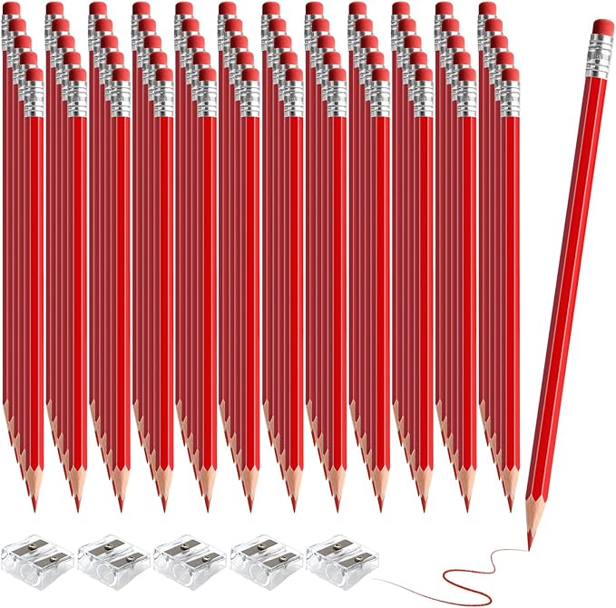 120 PCS Red Checking Pencils Erasable Colored Pencils with Eraser Pre-Sharpened 2 HB for Checking, Grading, Tests & Office/School Supplies (Red)