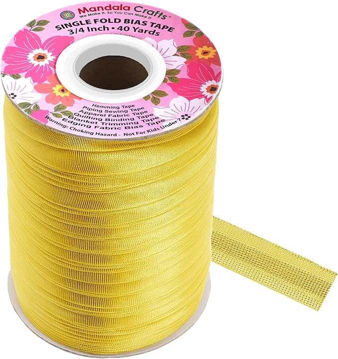 Mandala Crafts 3/4 Inch Single Fold Bias Tape for Sewing, Quilting, Piping, Hemming, Blanket & Quilt Binding – 40 Yards Metallic Gold Fabric Seam Binding Tape