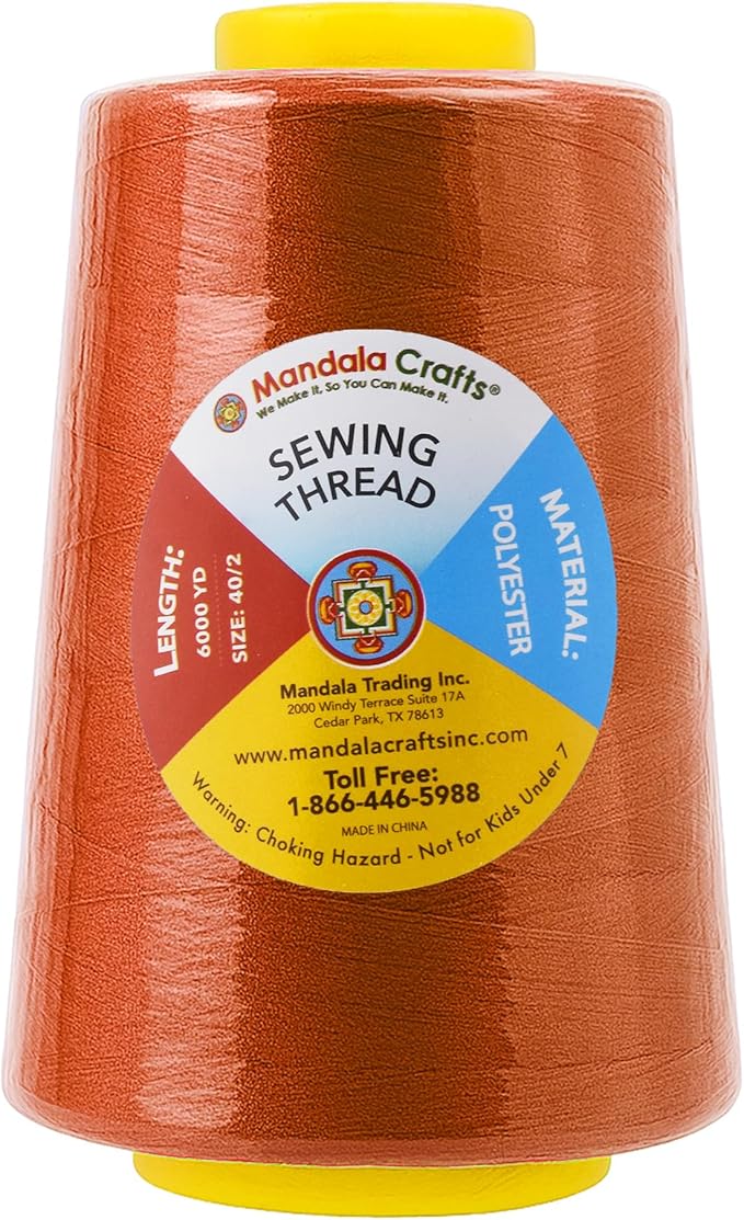 Mandala Crafts 4 Pack of Serger Threads Cones Spools - 40S/2 24000 Yards Polyester Burnt Orange Threads for Sergers Machine and Overlock Quilting Sewing Machine