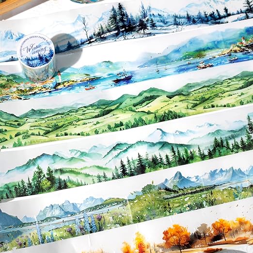 Alideco 6pcs Decorative Adhesive Tapes Vintage Mountain Landscape Washi Tape Great for Bullet Journal Supplies, Arts, Scrapbook, DIY Crafts, Planners (lindongjiangzhi)