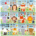 24 Sheets Make a Face Stickers, Animal Stickers for Kids Make Your Own Mix and Match Sticker Sheets with 12 Wild Animals Designs, Fox Elephant Hedgehog, Kids Party Favors Activities