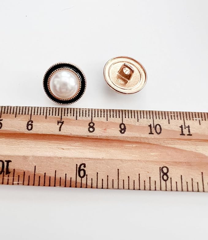 PEPPERLONELY 10PC Faux Pearl Metal Buttons for Clothing, Jeans, Crafts, Pants, Blazer, Sewing, Jacket, Jewlery Making (Gold/Black, 15mm)