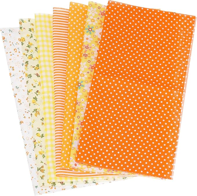 PATIKIL Cotton Fabric Bundles, 7 Pcs 10 x 10 Inch Pure Cotton Fat Quarter Floral Printed Precut Fabric Squares for Sewing Patchwork Quilting DIY Crafts, Orange