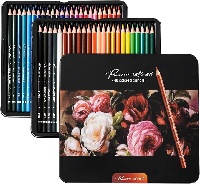 48 Premium Colored Pencils for Adult Coloring,Artist Soft Series Lead Cores with Vibrant Colors,Professional Oil Based Colored Pencils,Coloring Pencils for Adults and Kids, Metal Box Packing