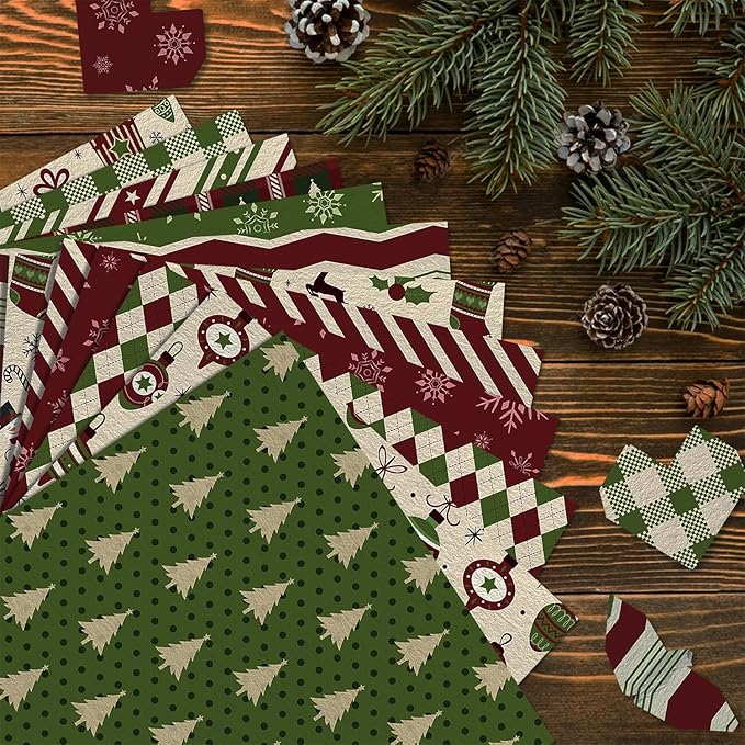 24 Sheets Christmas Scrapbook Paper 12'' × 12'' Double-Sided Xmas Red Green Pattern Paper Decorative Art Cardstock for Holiday DIY Crafts Card Making Scrapbook Supplies