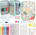 Katech 85 pcs Crochet Hooks Kit Knitting Accessories with Crochet Case, Small Sizes Crochet Hooks for Knitting Lace Yarn, Colorful Ergonomic Crochet Needles Set for Making Sweater, Bag and Hat (Green)