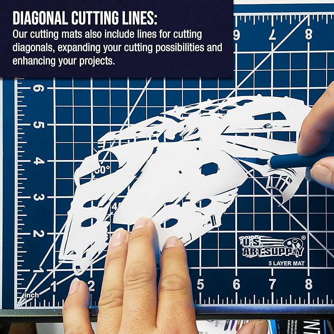 U.S. Art Supply 12" x 18" Self-Healing Cutting Mat 5-Ply - Double-Sided White/Blue Craft Mat, Non-Slip Cutting Mats for Crafts, Sewing, Quilting, Scrapbooking