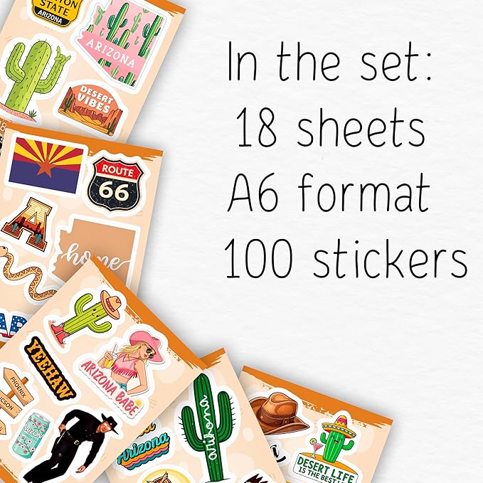 100Pcs Arizona Stickers Small for Water Bottle, Laptops, for Luggage - Arizona Gifts and Souvenirs, Party Supplies - Gift for Women & Men