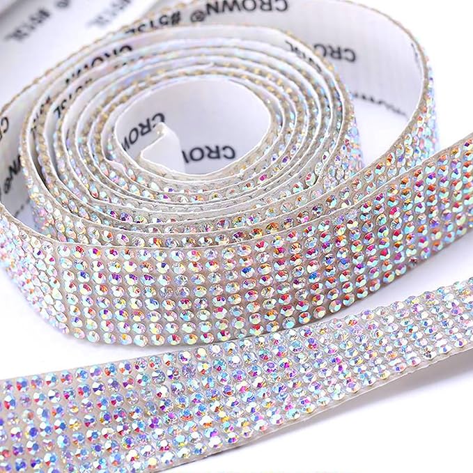 4 Rolls Self Adhesive Crystal Rhinestone Ribbon Diamond Bling Tape with 2 mm Rhinestones Strips Sticker for Arts Crafts Wedding Birthday Party DIY Event Car Phone Decoration (AB)