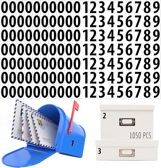 1050 PCS Number Stickers, 1” Water Resistant Vinyl Stickers Consecutive Number 0-9 Labels Self-Adhesive Without Residue Left for Office, Classroom, Indoor, Boxes, Storage (15 Sheets, Black)