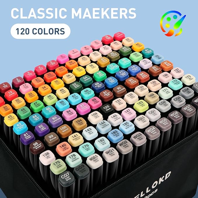 Alcohol Markers Set, 120 colors Alcohol Based Dual Tip, Broad and Fine Tip for Adult Coloring Books, Drawing, Sketching