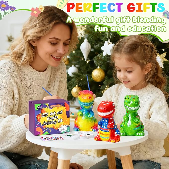 dededa Paint Your Own Dinosaur Lamp Kit, Arts and Crafts for Kids, Art Supplies Painting Kits Dinosaur Toys for Kids 8-12, Christmas Halloween Birthday Gifts for Boys Girls Ages 4 5 6 7 8 9 10 11 12+
