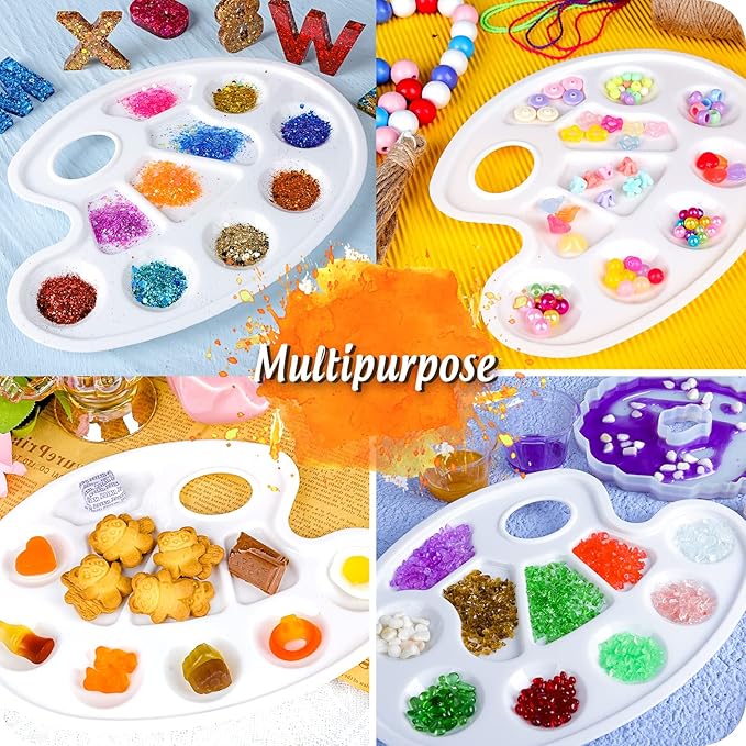FANDAMEI Oval Paint Palette Tray, Plastic Paint Tray Palette, Painting Palette, Paint Tray Palettes Paint Pallets with Thumb Hole for Adults & Kids, for Painting or DIY Craft Class, White, 2 PCS