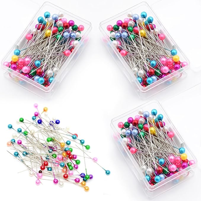 300PCS Sewing Pins for Fabric, Straight Pins with Glass Ball Heads, Multicolor Corsage Stick Pins for Dressmaker