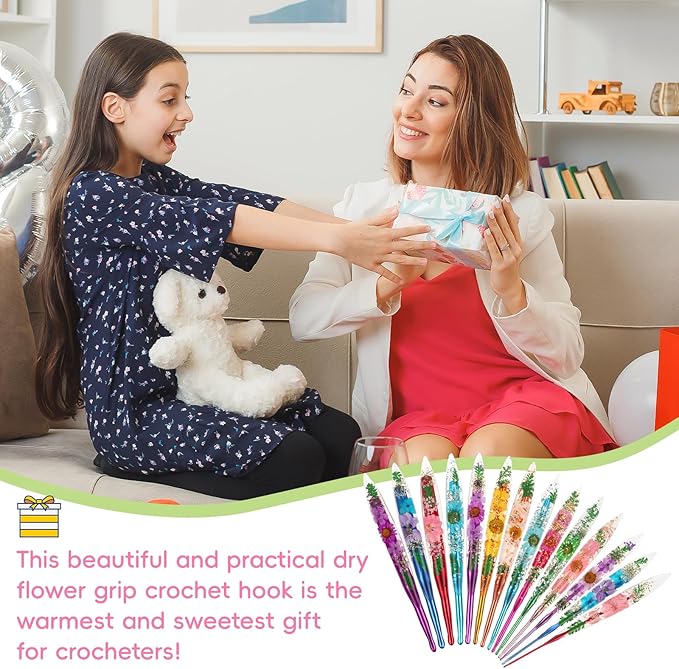 Katech 2.0mm Crochet Hooks with Floral Pattern-Elegant &Unique Crochet Needles-Longer Smooth Glide Crocheting Hook for Arthritic Hands, Beginners & Professional Ideal Crochet Gift