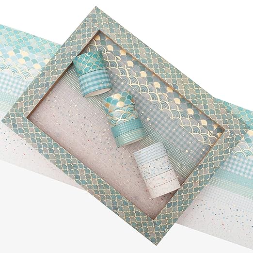 YUBX Creative Washi Tape Set 10 Rolls Gold Foil Print Decorative Masking Tapes for Arts, DIY Crafts, Journals, Planners, Scrapbook, Wrapping (Blue Melody)