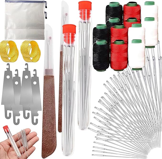Big Eye Steel Sewing Needles Kit, 34PCS Big Eye Steel Needles Set, Portable Stainless Steel Needles for Hand Sewing, Long & Thin Handmade Quilting & Sewing Kit for DIY Sewing Projects (37 pcs kit *2)