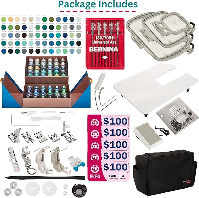 Bernette B79 Sewing & Embroidery Machine - Deluxe Embroidery Design Tools Bundle (Over $500 Embroidery Design Tools and 60 pcs Northern Lights Thread)