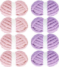 MABOZOO Assorted Chunky Yarn for Crocheting 8 Pack,Fluffy Jumbo Chenille Yarn,Soft Plush Yarn Bulky,Giant Thick Fuzzy Yarn for Hand or Arm Knitting,Pink & Purple(31.7 yds,8 oz Each Skein)