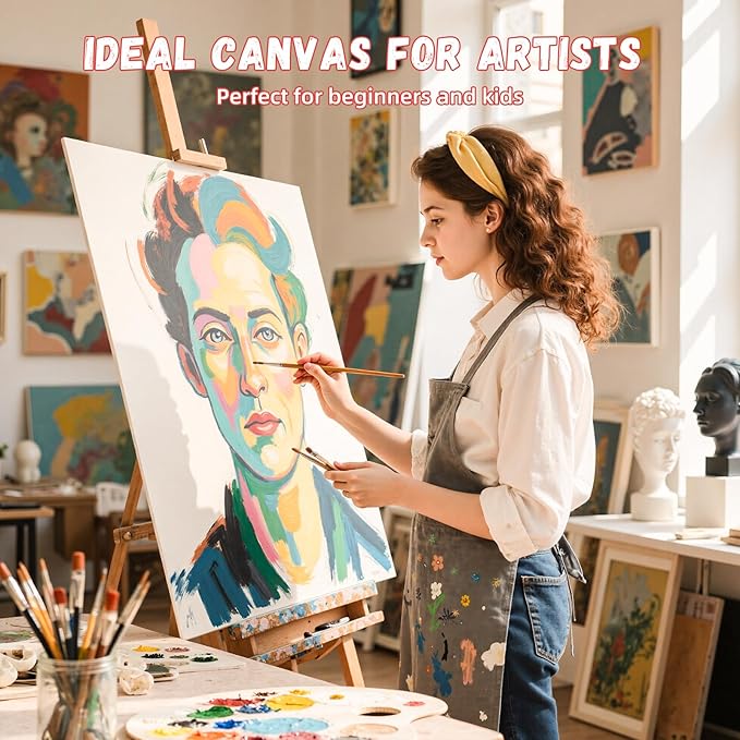 Simetufy 18x24inch 12Pcs Large Flat Canvas Boards Panels for Painting, Gesso Primed Acid-Free 100% Cotton Art Boards for Acrylics Oil Watercolor Tempera Paints