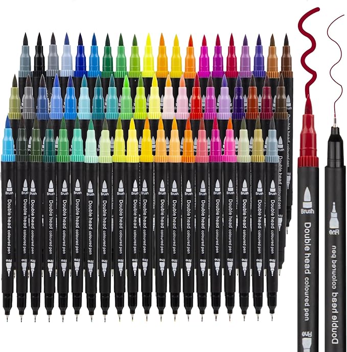 Tommax Art Markers Double Tip Brush Pens, 61Pcs Fine and Brush Pen Markers Set for Kids Adults Artists Painting, Coloring, Sketching, Multicolor