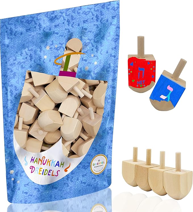 The Dreidel Company Hanukkah Wood Dreidels, Design Your Own Game, 1.5" Inch Unfinished Natural Wooden Chanukkah Dreidels (Pack of 500)