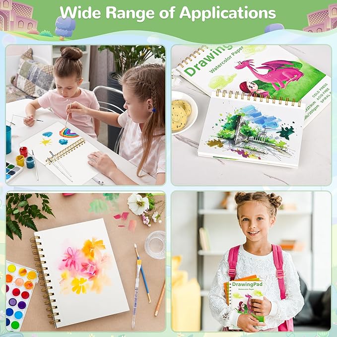 3-Pack Watercolor Set 5"x5"-5"x7.5"-8"x11"-Drawing Paper Pad,Spiral Bound, 20 Sheets 140lb/300gsm Watercolor Paper Pad, Watercolor Sketchbooks for Artist Supplies, Painting, Drawing and Art Journals
