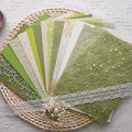 15Pcs Handmade Scrapbook Art Paper Craft Textured Paper Colorful A5 sheet Mesh Special Paper Mix for Scrapbooking Junk Journal Journaling Supplies DIY Materials,5.8x8.2 inches (Green)