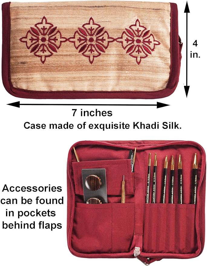 Lantern Moon Bequest 6-Inch Tunisian Interchangeable Crochet Hook Set Handcrafted Ebony Sizes US G, H, I, J,K, L, Silk Case, 2 Cords, 2 End Caps, 1 Tighten Tool with Project Bag