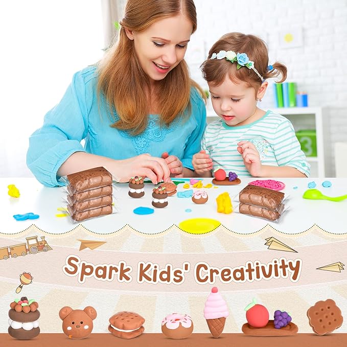 144 Pcs Air Dry Clay Bulk 76 oz Christmas Soft DIY Modeling Clay Kit Magic Foam Crafts for Sculpting Kids Gifts Party School Supplies for Crafts Artistic Project(Light Brown)