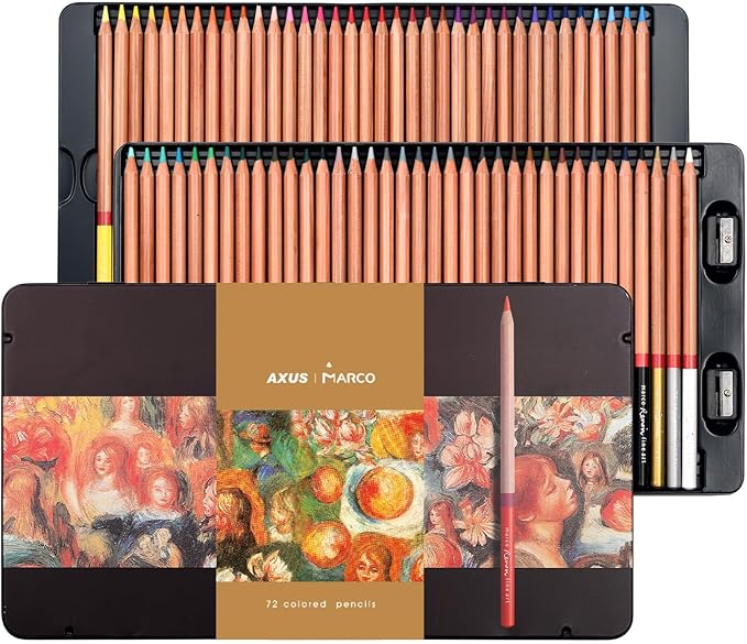 Oil-based Colored Pencils 3.7mm Thick Core, Unbreakable, Great Color Rendering, Iron Box Packed, for Artists & Art Lovers (Renoir 3100 Series - 72 Colors)