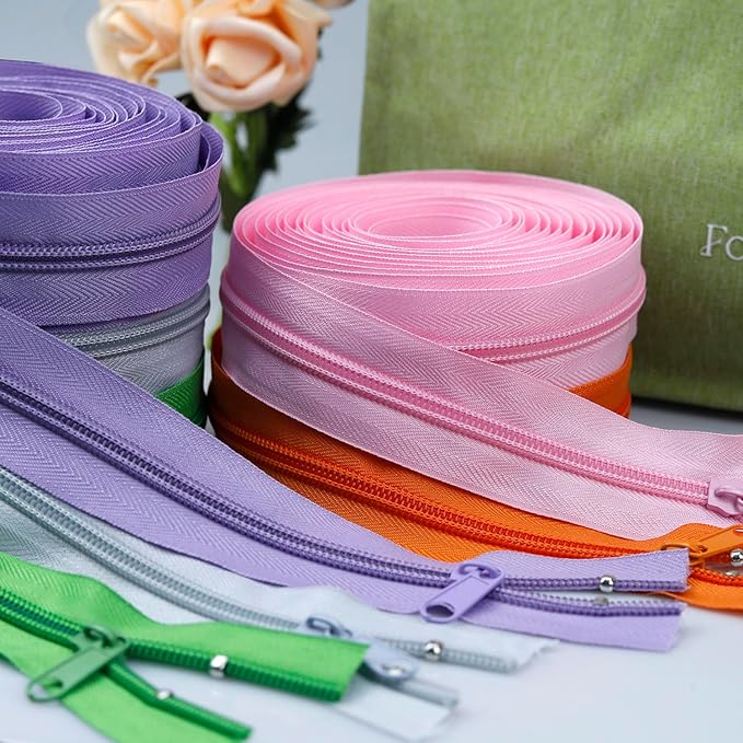 #3 Nylon Zipper Tape for Sewing: YZSFIRM 76 Yards Color by The Yard Nylon Coil Zippers for DIY Sewing Craft with 95 Bulk Metal Zipper Slider