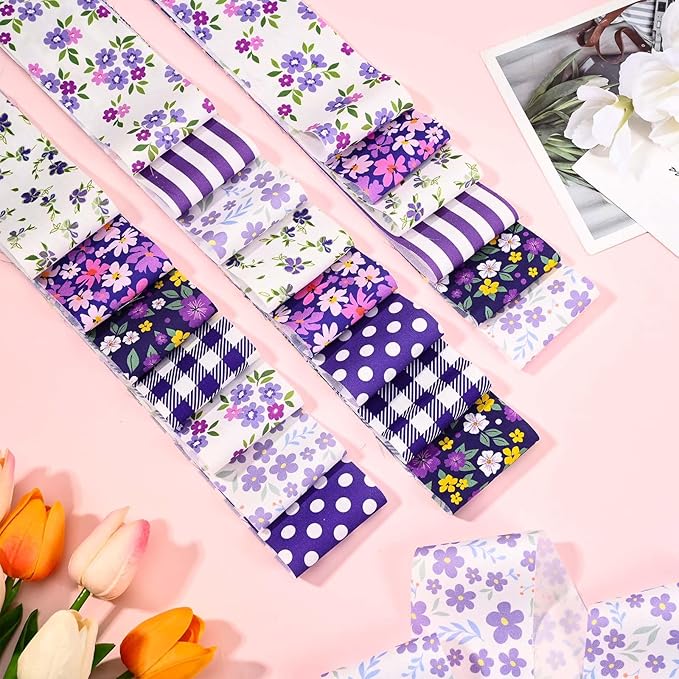 40 Pcs Purple Floral Cotton Jelly Fabric Strips Vintage Purple Flowers Fabric Bundles Strips for Quilting Crafting Precut Patchwork for Summer Holidays for Gift Sewing DIY Crafts