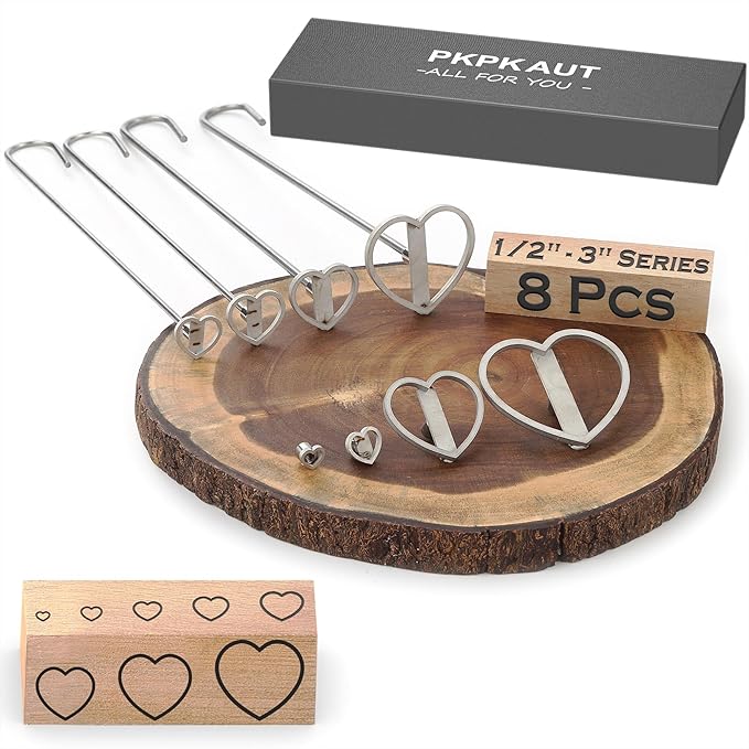 8Pcs Mini 1/2"-3" Branding Irons, Love/Heart Outlines Custom Wood Branding Iron Personalized for Wood Working, Leather Hats, Felt, Cowhide, BBQ & Bread Logo, Steak Branding Iron for Food