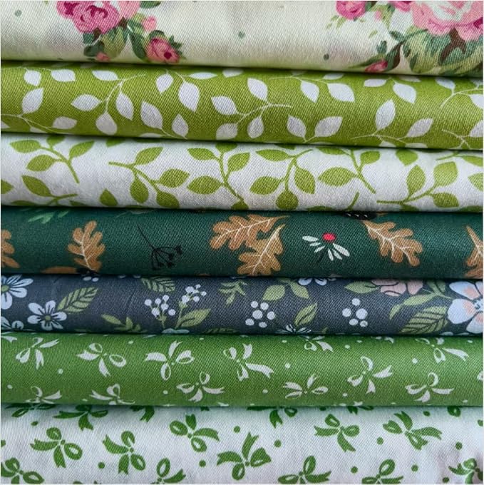 7Pcs 9.8" x 9.8"(25 * 25CM) Cotton Fabric DIY Making Supplies Quilting Patchwork Fabric Fat Quarter Bundles DIY for Quilting Cotton Patchwork Cushions (7pcs Small Flowers, 9.8" x 9.8")