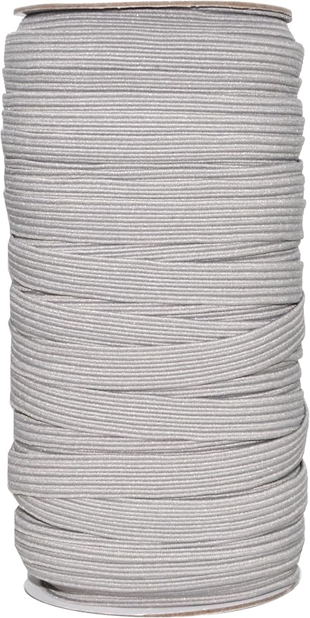 Mandala Crafts 10mm 50 Yds Roll of Gray Elastic Bands for Sewing - 3/8 Flat Elastics Cord - 3 8 Inch Braided Stretch Straps for Crafting