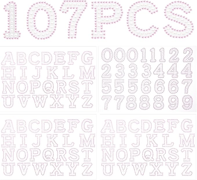 107 Pcs Pearl Letter Stickers,3 Sheets A-Z Glitter Rhinestone Letter and 1 Sheet 0-9 Pearl Number Stickers,Self Adhesive Sticky Letters for DIY Crafts Scrapbooking (White+Pink)