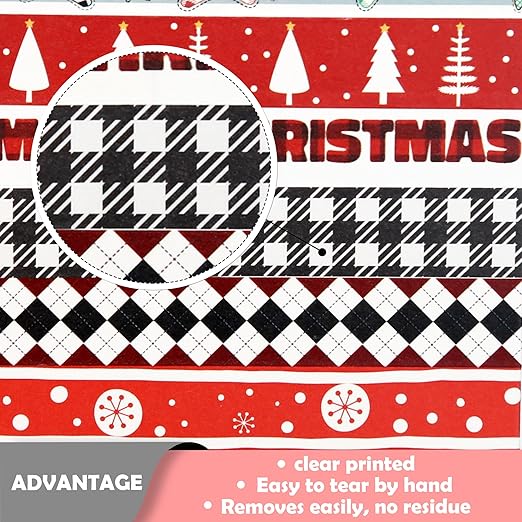 Christmas Washi Tape Set,12 Rolls Red Black Green Plaids Holiday Decorative Tape Xmas Tree Snowflake Elk Masking Tape for Journaling Supplies,Journal, Scrapbooking, Arts & Crafts,Gift Wrapping