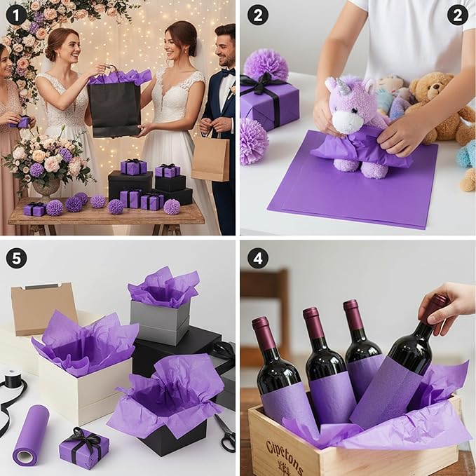 Qilery 500 Sheets Purple Tissue Paper Bulk for Gift Bags 15 x 20 Inch Acid Free Packaging Wrapping Decoupage Paper Sheets, Mardi Gras Carnival St. Patrick's Day Decor DIY Craft, Parade Float, Wedding