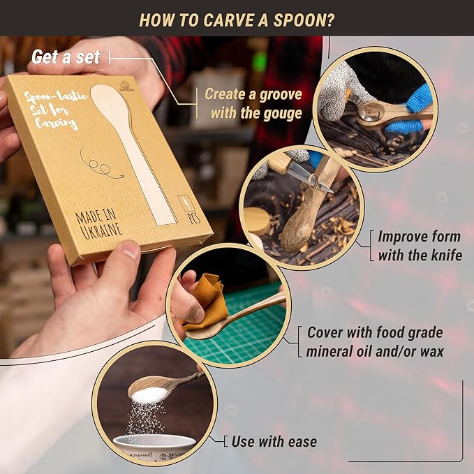 BeaverCraft Wood Carving Spoon Blanks Kit BB3 - Wooden Blank for Spoon Carving - Whittling Wood - Soft Blocks Set for Hobby - Unfinished Wooden Blanks 4 pcs Alder, Walnut, Elm, Maple